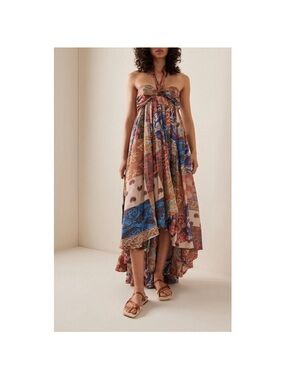 Zimmermann Devi Pleated Paisley Print Silk Halterneck Midi Dress AU3 size Large